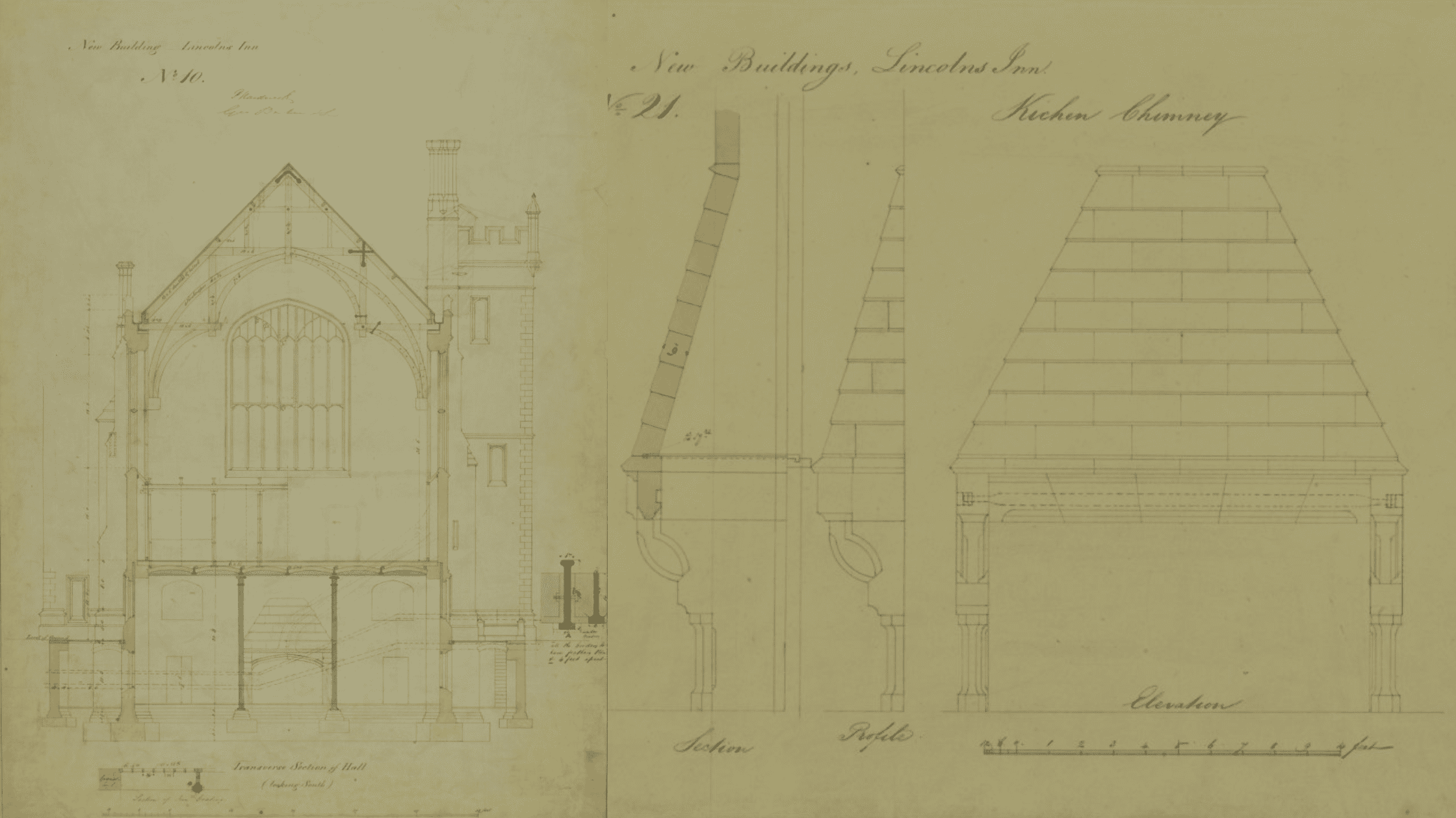 Old blueprints of historic venue cross section