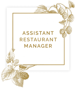 Sign saying assistant restaurant manager in square with floral decorations